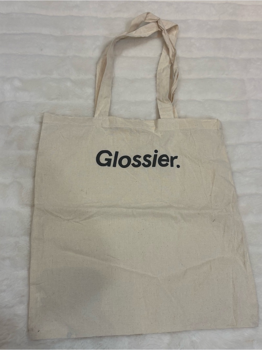 Glossier Natural Canvas Tote in Beige with Black Logo